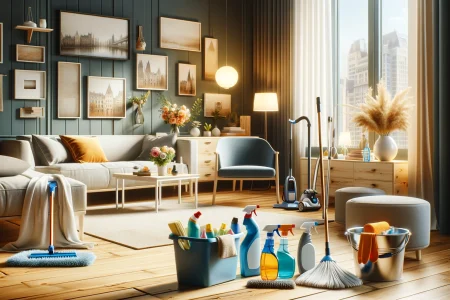 DALL·E 2024-06-04 14.57.14 - A high-quality realistic image depicting a personalized cleaning service. The scene shows a beautifully arranged living space with personalized touche